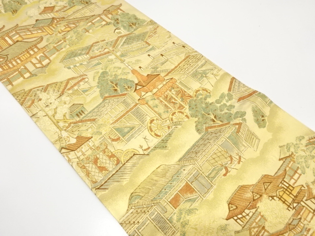 泰生織物製　祭り風景模様織り出し　袋帯